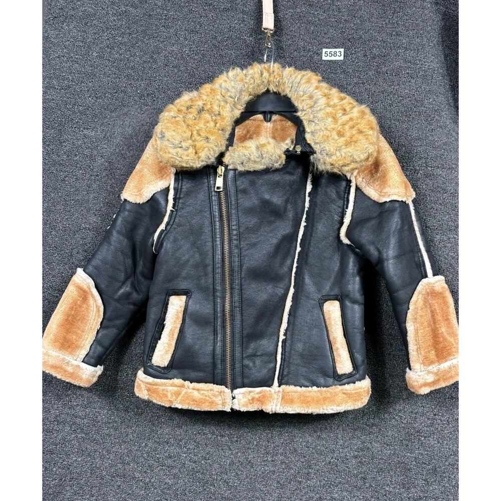 Jordan Craig Jacket Boys 8 Black Tan Sherpa Lined Aviator Bomber Zip Moto Coat